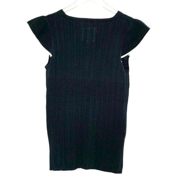 Hope & Henry L NEW Women Flutter Sleeve Sweater Top Black Pointelle - Picture 3 of 9